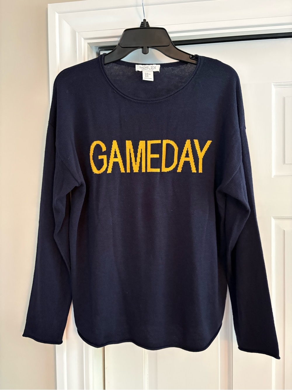 Rachel Zoe Navy Sweater with Yellow "GAMEDAY"